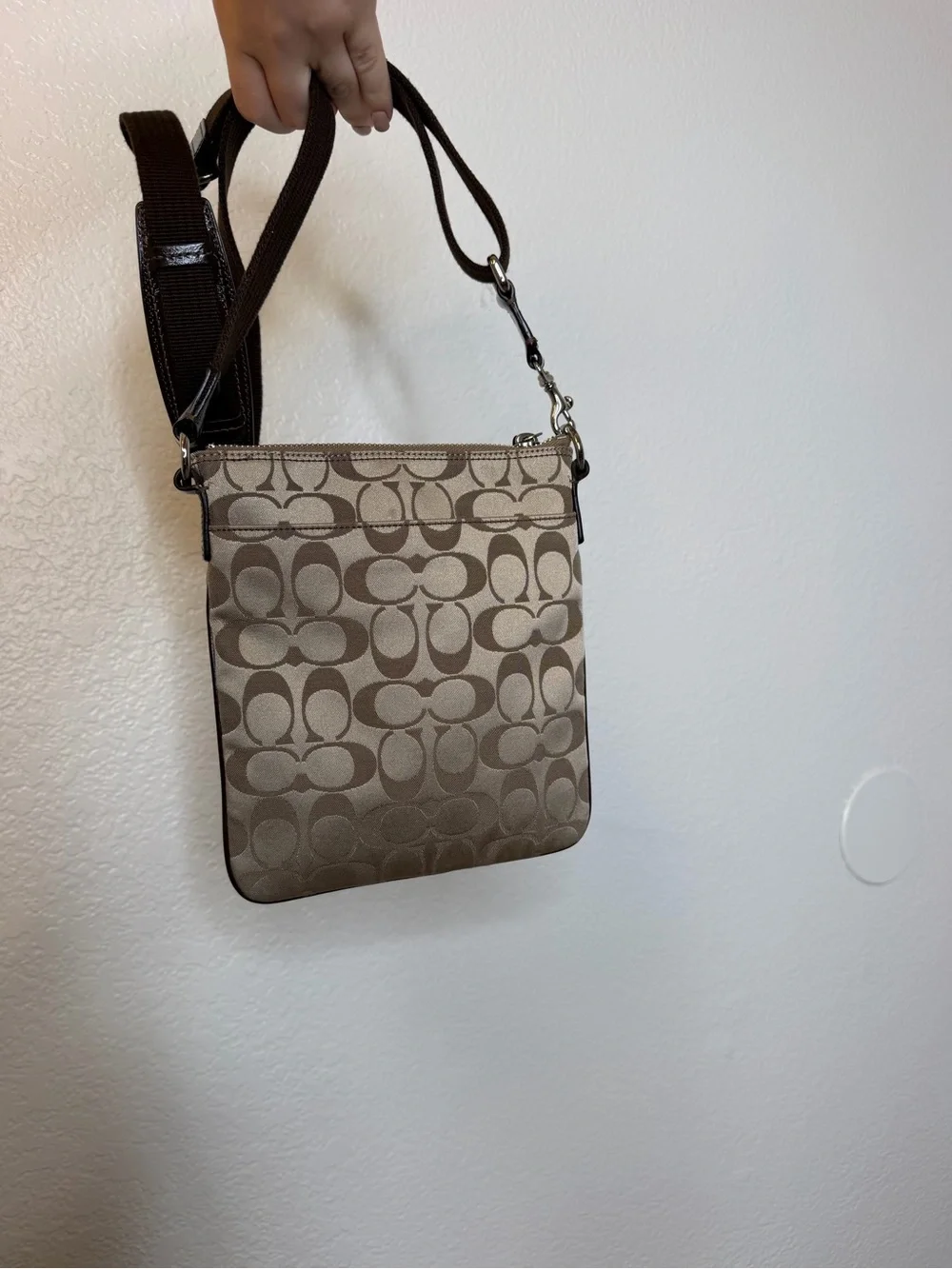Coach Khaki and Brown Signature Crossbody Bag